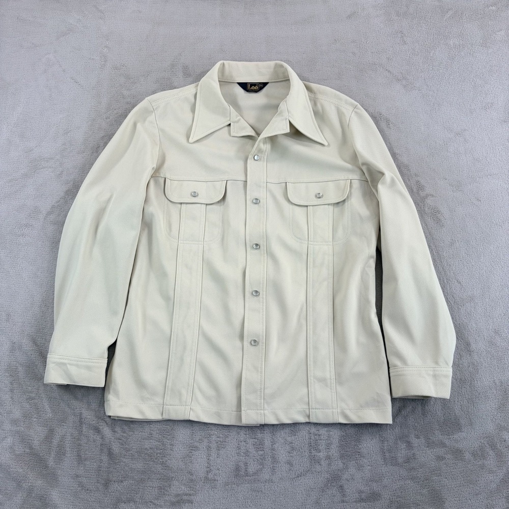 Vintage 70s Lee Butter Fly Collar Pearl Snap Shirt‎ in Cream Men XL Made in USA